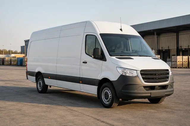 Delivery van in a logistics yard